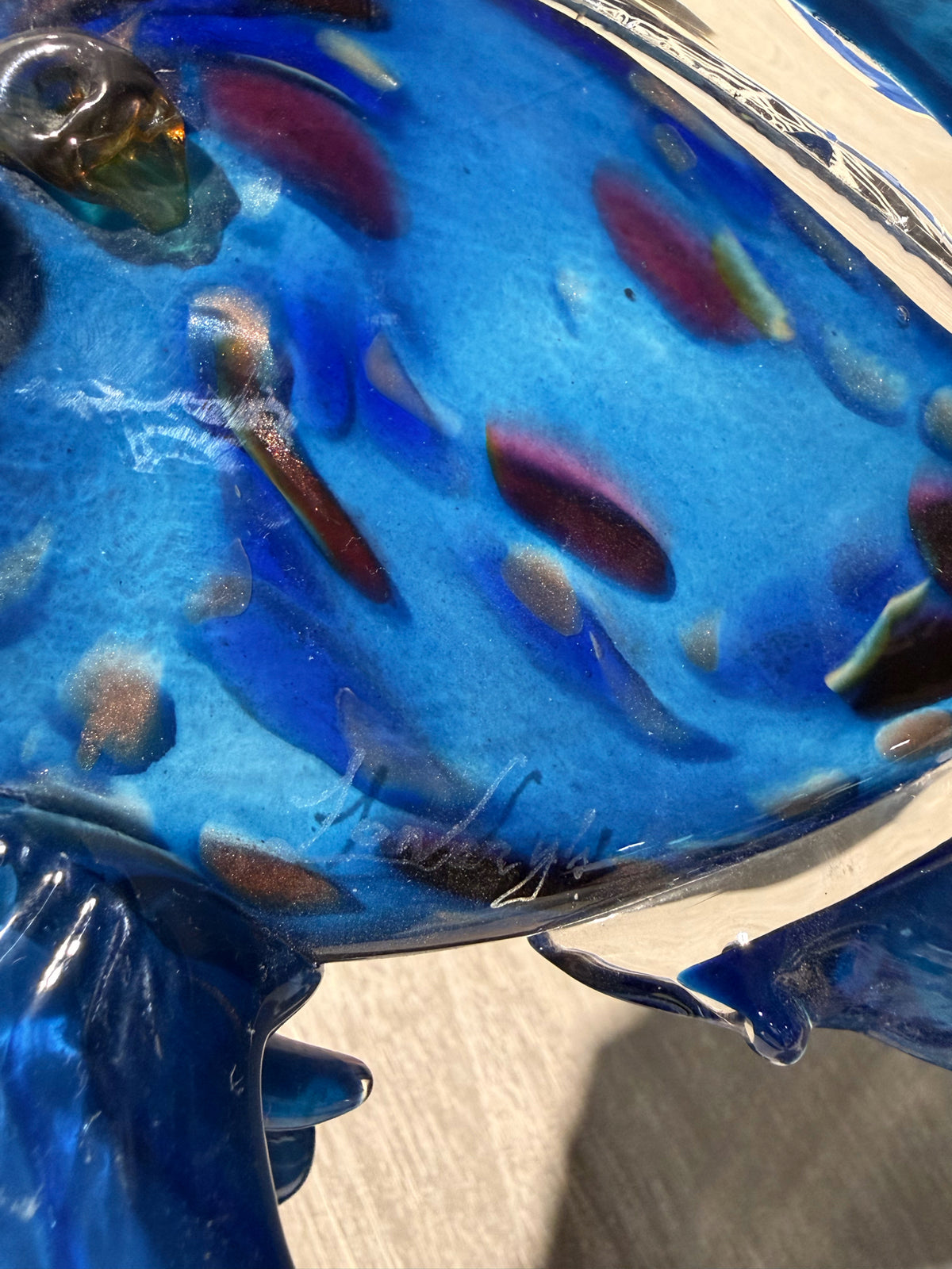VTG Diane Lowery Blue Glass Fish Signed 13"W x 5" D x 7"H