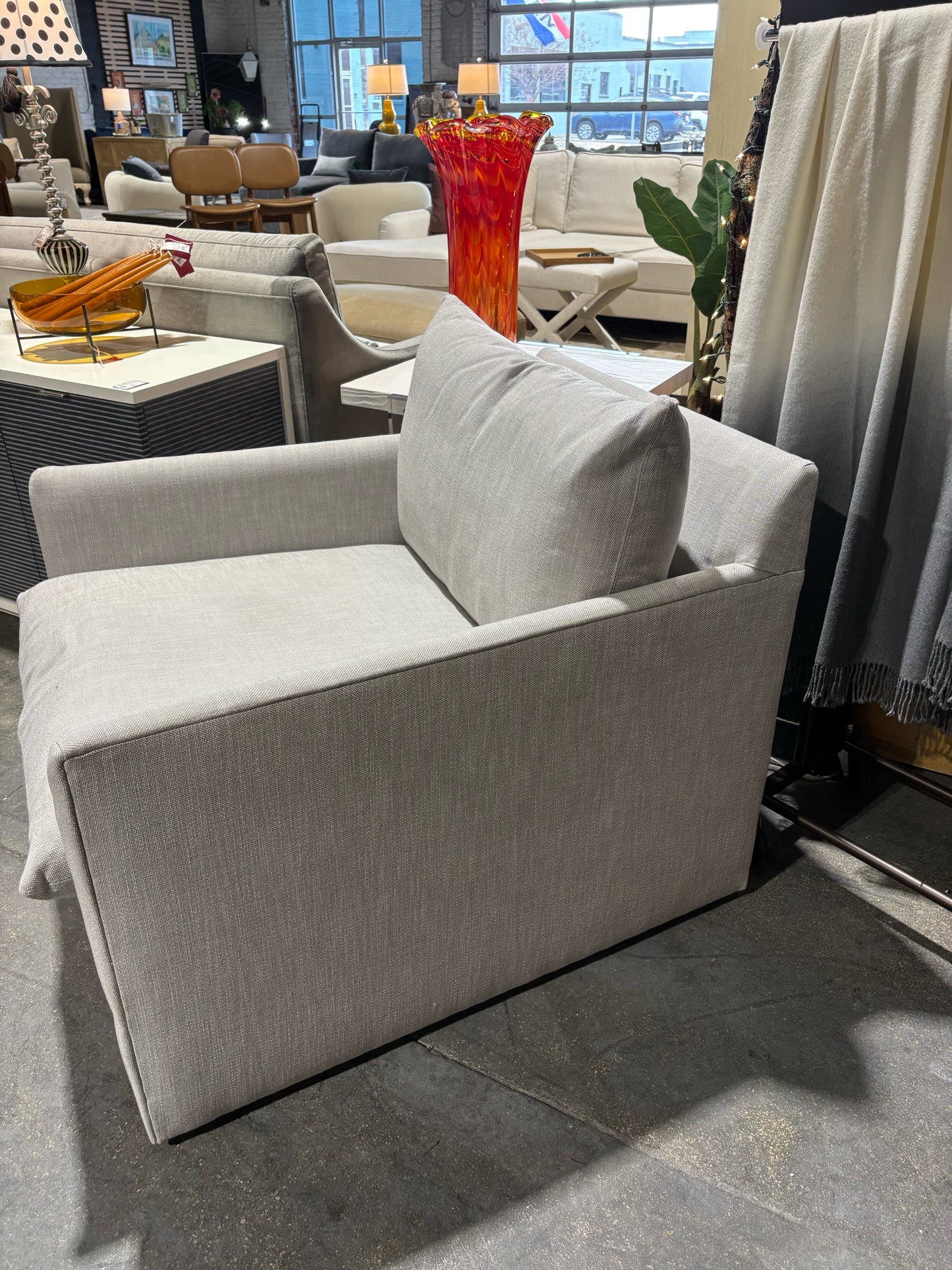 WSH- Grey Linen Swivel Chair -32"Hx36"Wx31"D