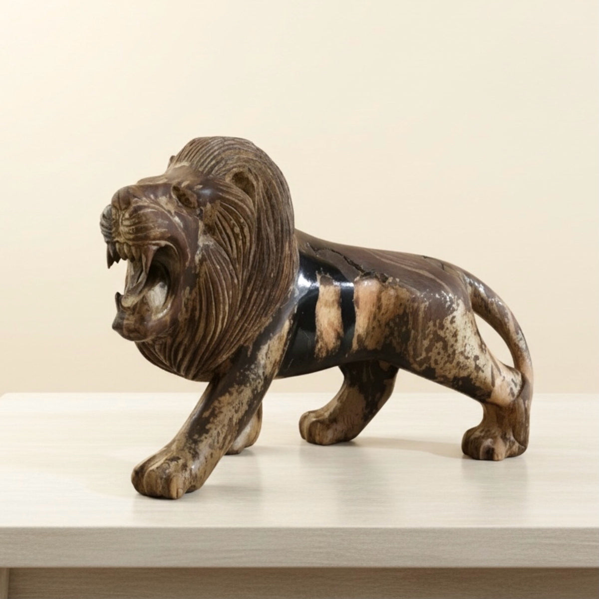 MCM Carved Wood Lion 10'W x 4"D x 6.5"H