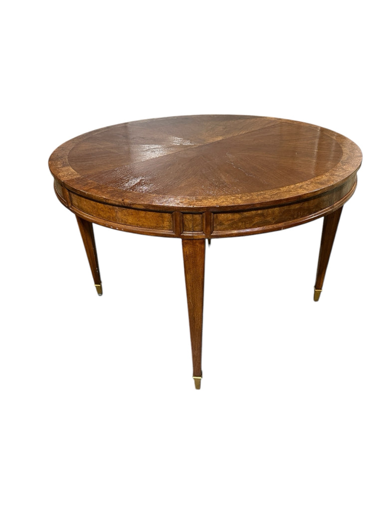 Antique banded dining table, mahogany w/burled edge, 44"D x 29"H
