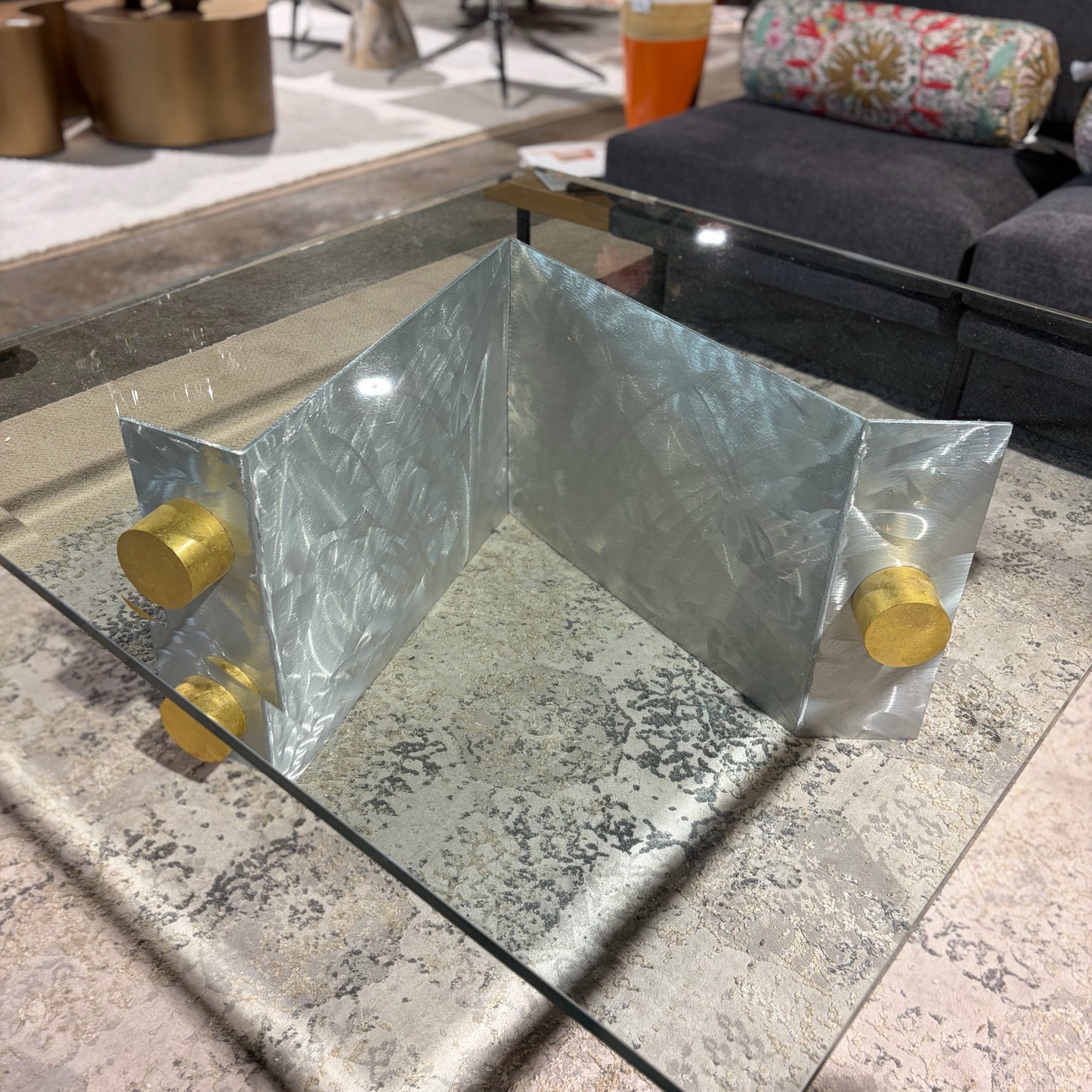 Custom Coffee Table w/Beveled Glass Top, 42"Sq x 18"H