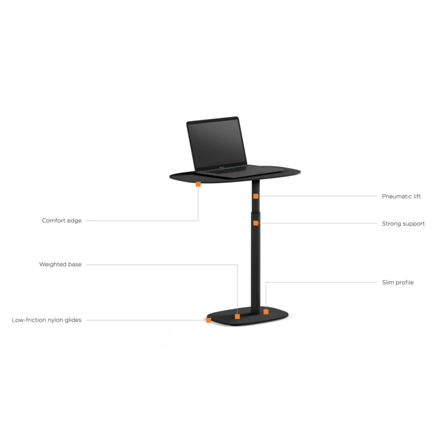 BDI Serif Lift Laptop Desk, 1045 PE - Pepper, 21.7" W x 12.8" D x 20.5 - 30.3" H