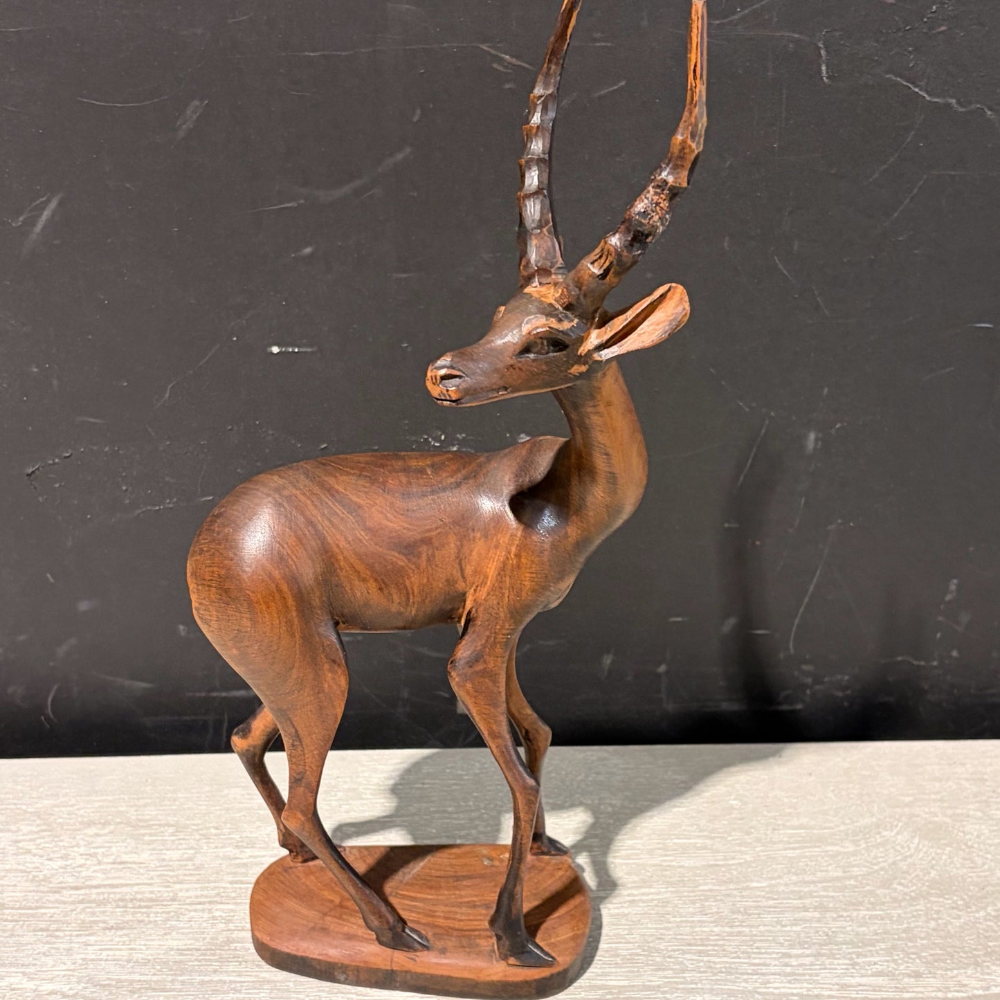 VTG Hand Carved Wood Gazelle 6"W x 3"D x 12"H