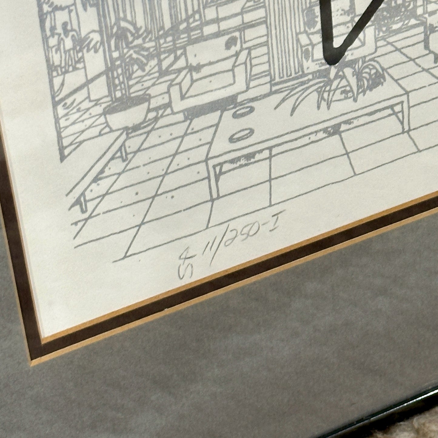 Vintage "Interior Design" Serigraph by Konopisos, Signed & Framed, 33" L x 25" W