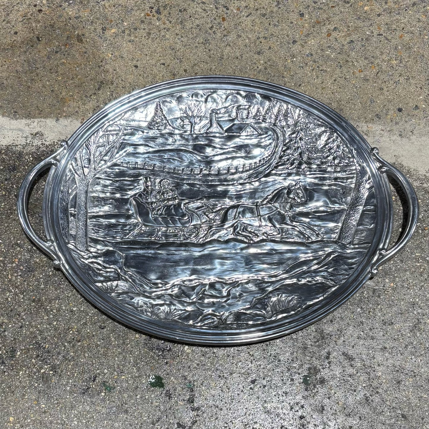 Large Lenox Winter Scene Handled Tray, Cast Aluminum, 24" L x 17" W x 1.5" H