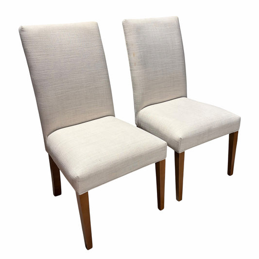 2 Upholstered Parsons Dining Chairs (AS IS) Beige Linen, 21"W x 23"D x 40"H