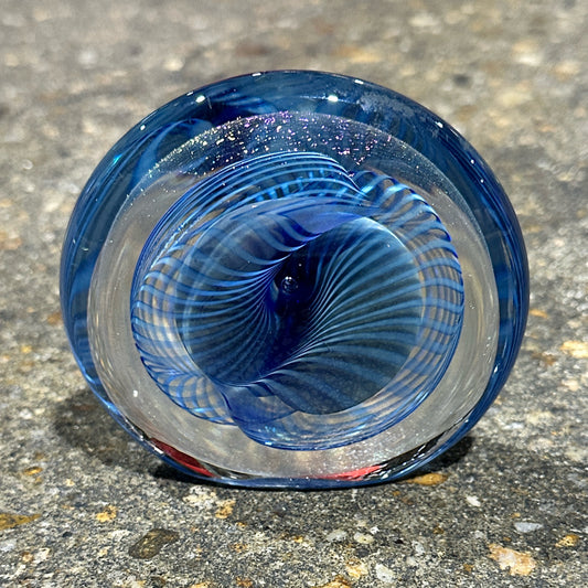 Eickholt (1988) blue disc paperweight, 3.5"H x 4"W