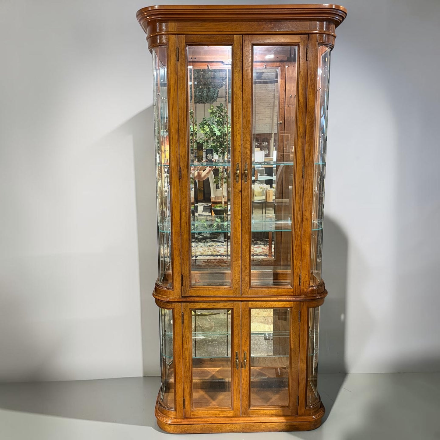 Oak 4 Door Curio Cabinet, 35"W x 13"D x 76.5"H