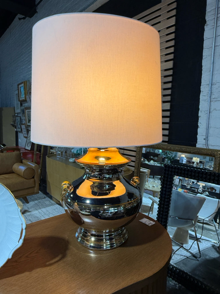 VTG Ceramic lamp, gold/silver metallic finish, 12"W x 12"D x 27"H