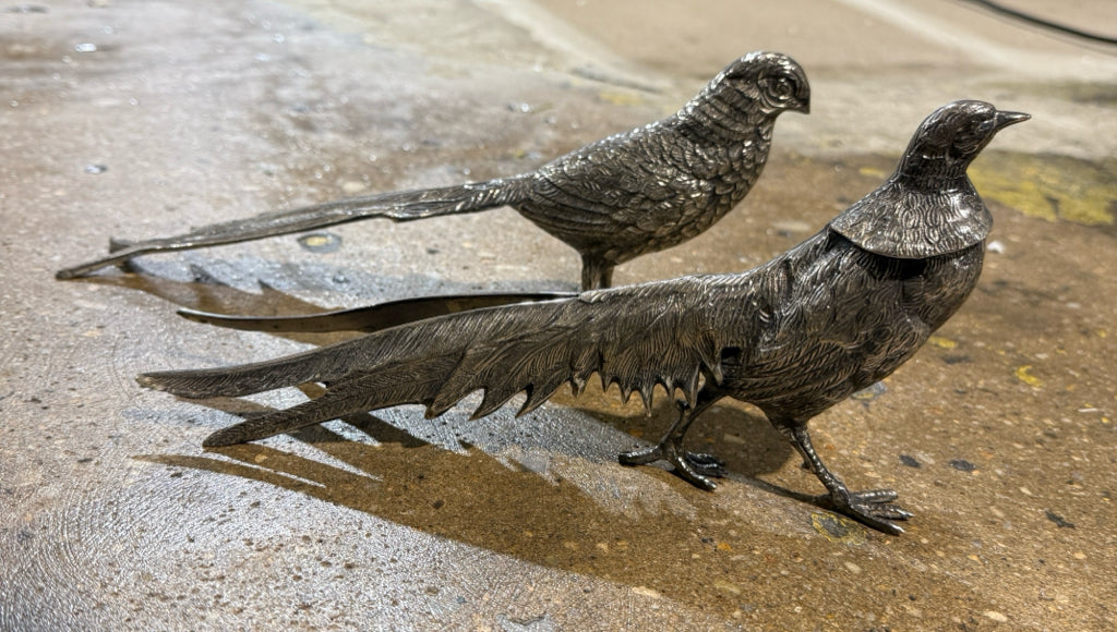 PAIR Vintage metal pheasants, 11"L X 4.5"H