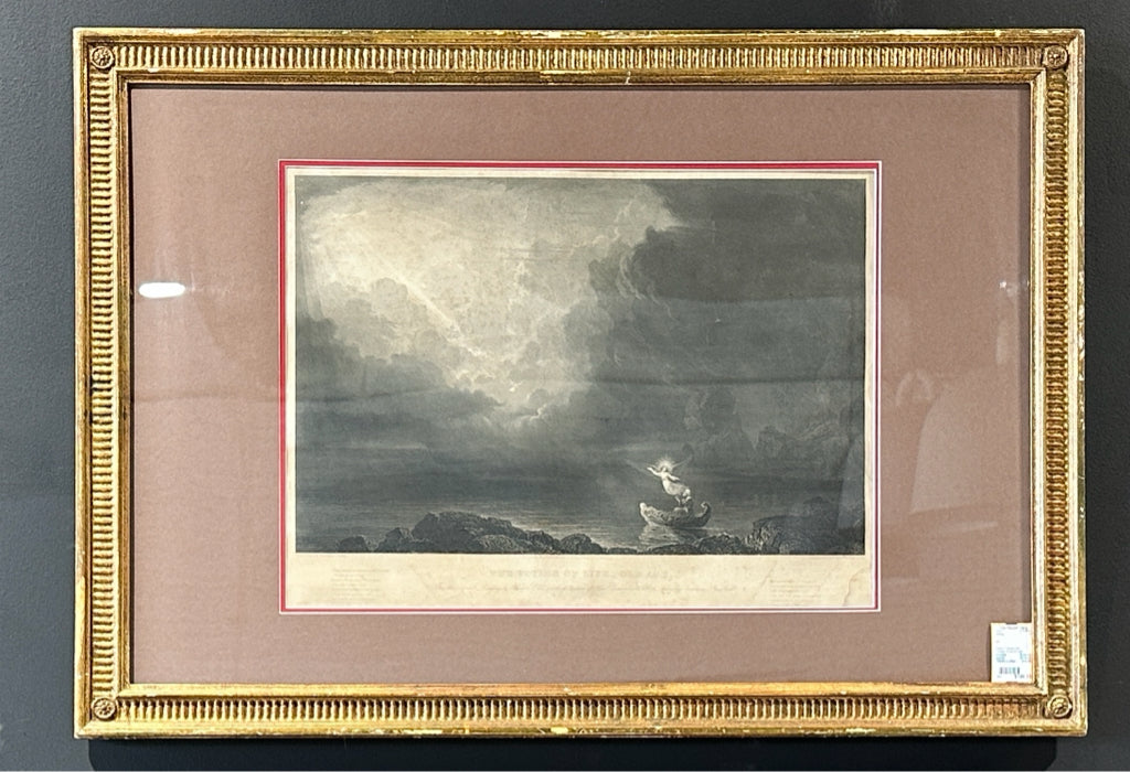 Antique Thomas Cole, "Voyage of Life-Old Age" etching, 34"W x 28"H x 1"D