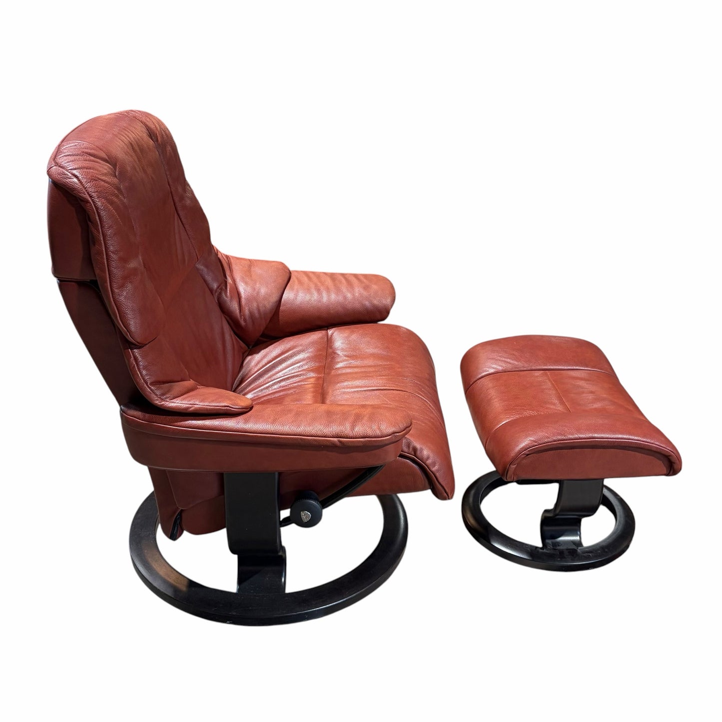 Ekornes Stressless Reno Recliner & Ottoman, Red Leather