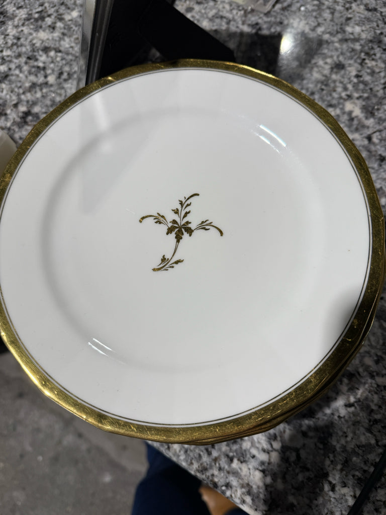 SET of 12 Antique Cauldon England plates, 9", gold/white
