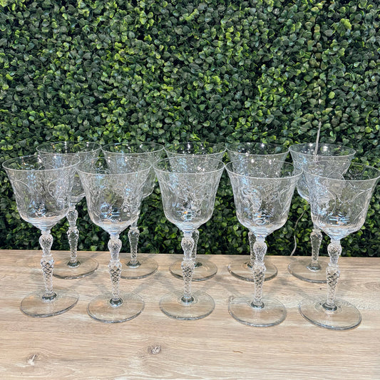 10 VTG Libbey Rock Sharpe Crystal Goblets, 7.75"H x 3.5"Dia