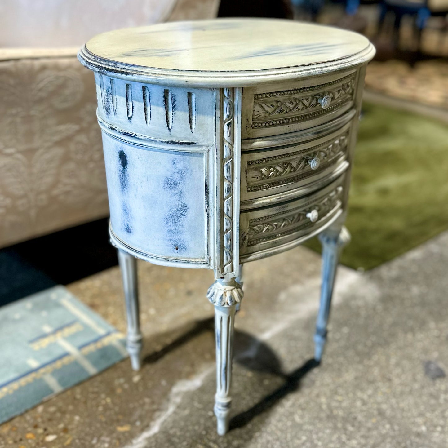 AS-IS Baroque Style 3-Drawer Side Table, Distressed, 20" L x 15" W x 25.5" H