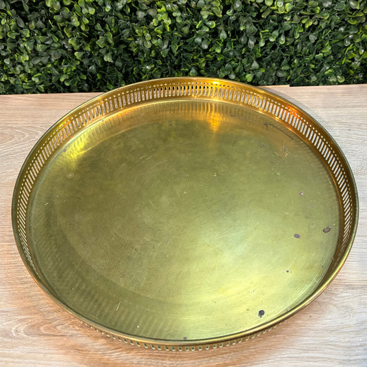 Vintage Round Brass Tray, 12"Dia x 1.25"H