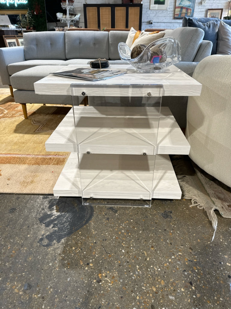 St. Kitts end table, acrylic/white, 26"x26"x