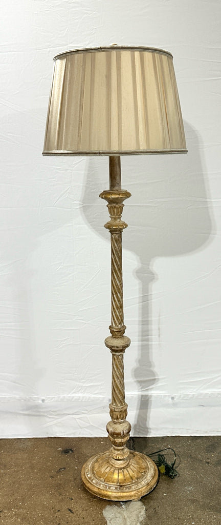Wood floor lamp, gilded grandmillenial, 12"W x 12"D x 61"H