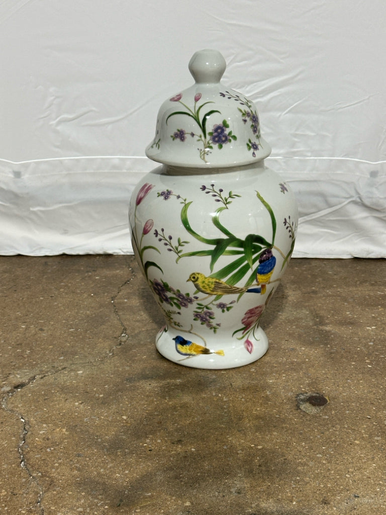 Bird and Botanical ginger jar, 15"H x 8"W