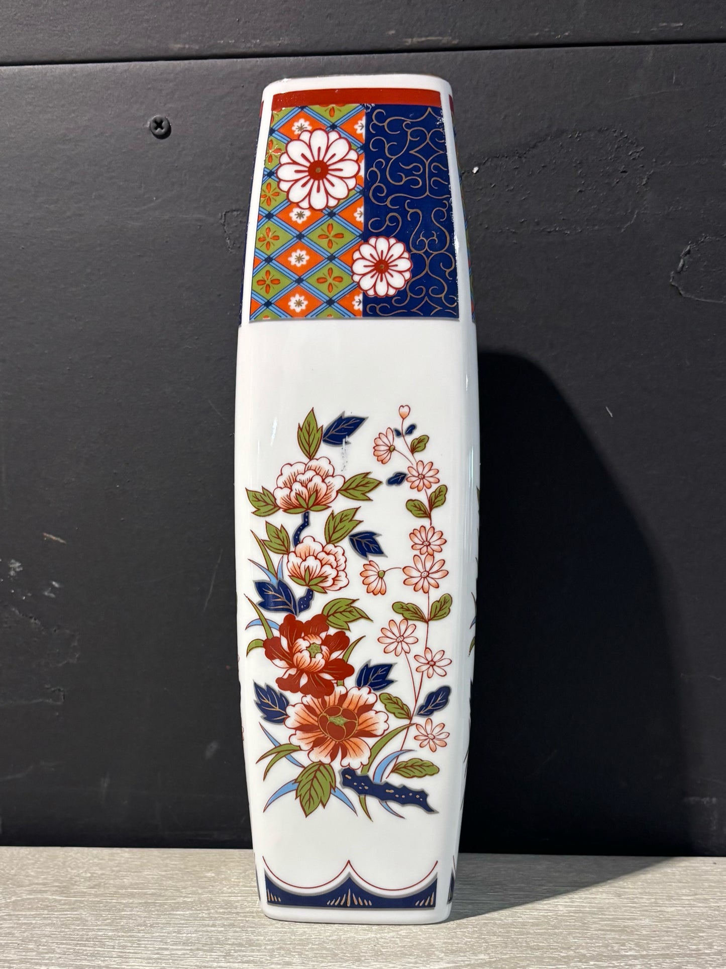 Old Imari Square Vase 3" W x 3" D x 11" H