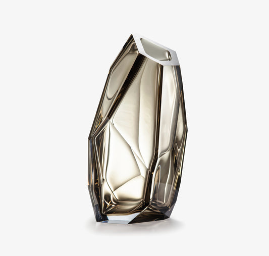 Lasvit Crystal Rock Vase, Smoke, 8.5" Dia x 16.9" H