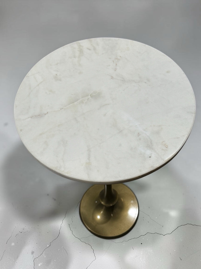 Petite Marble Side Table, 'brass' finish base, 14"DIA x 22"H