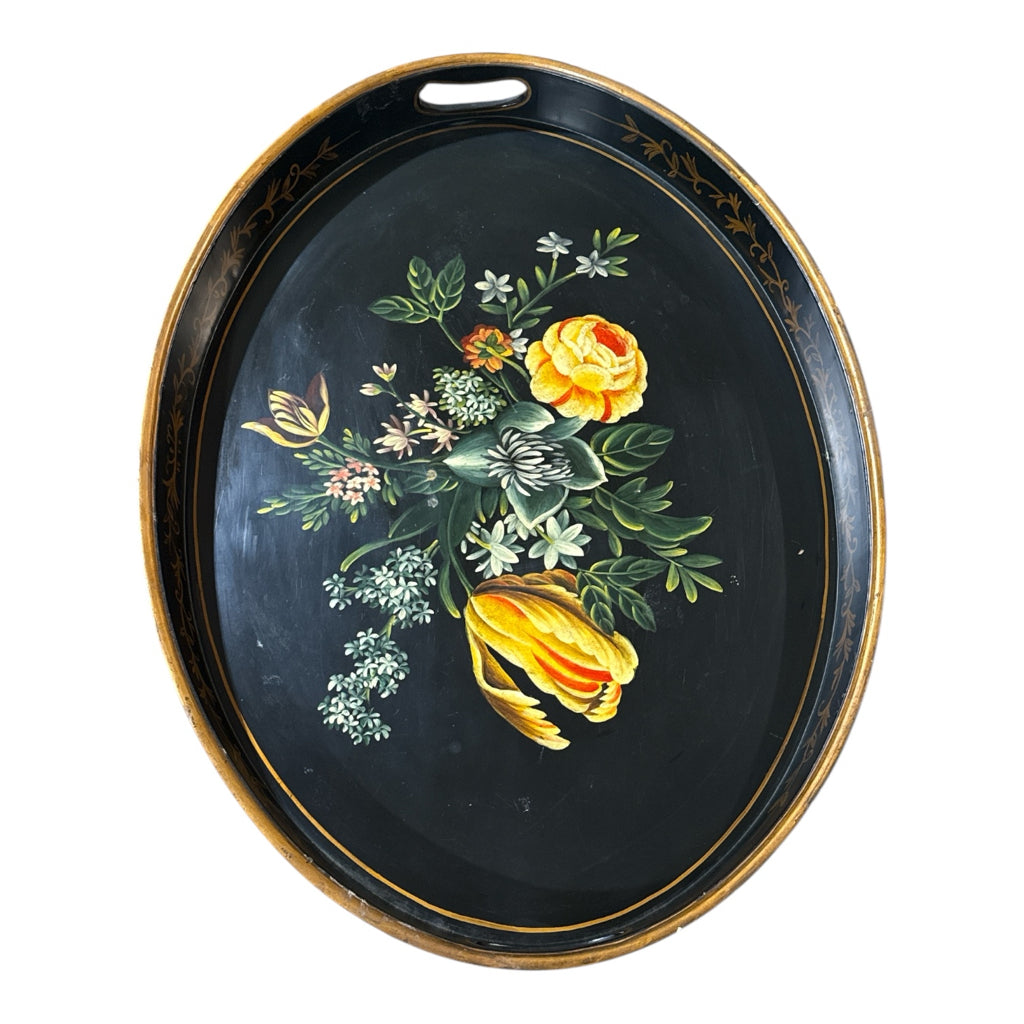 Vintage tole tray table, collapsible, 29"W x 21"D x 21"H