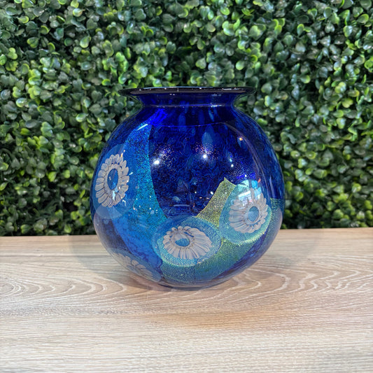 Richard Eickhold Signed Blue Glass Vase, 6"W x 5.5"H x 4.5"D