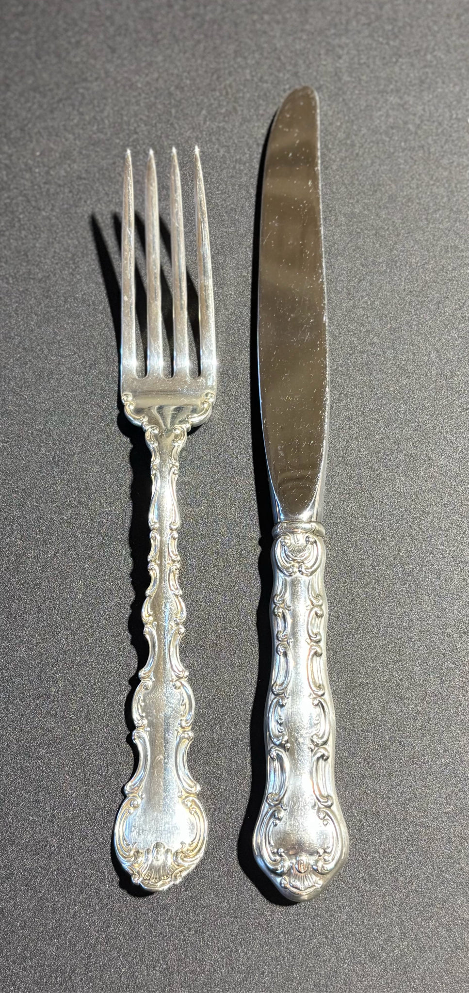 Gorham Strasbourg Sterling Dinner Fork & Knife Set, no mono, 9.75" X 1" W x .5"