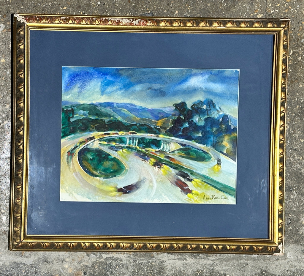 Abbe Rose Cox watercolor, Winding Road 36"W x 28"H x 1"D