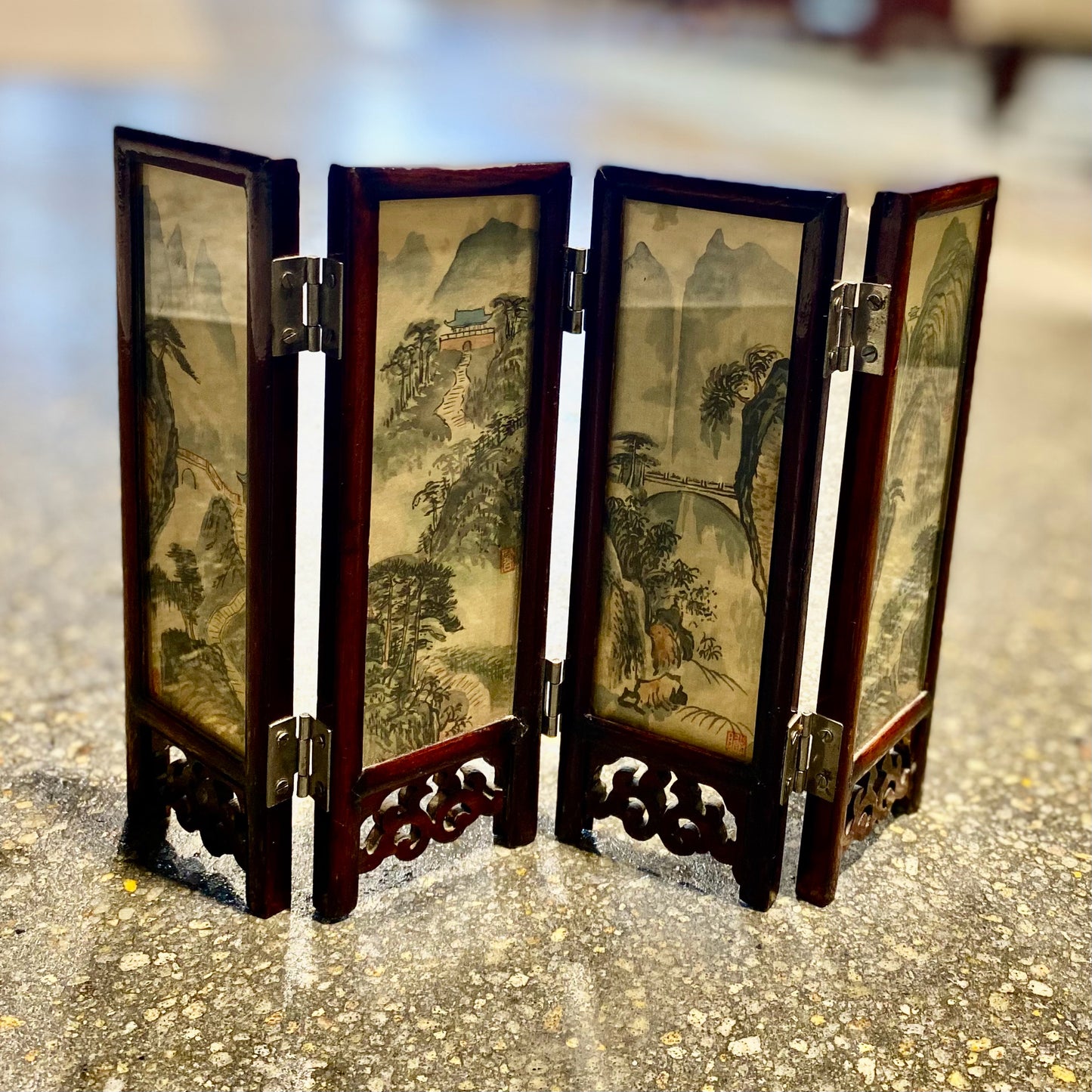 Vintage Miniature Chinese Screen, 9.25"W x .25"D x 6.75"H