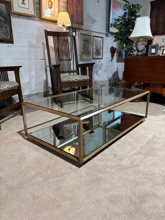 Brass and Mirrored Glass Coffee Table