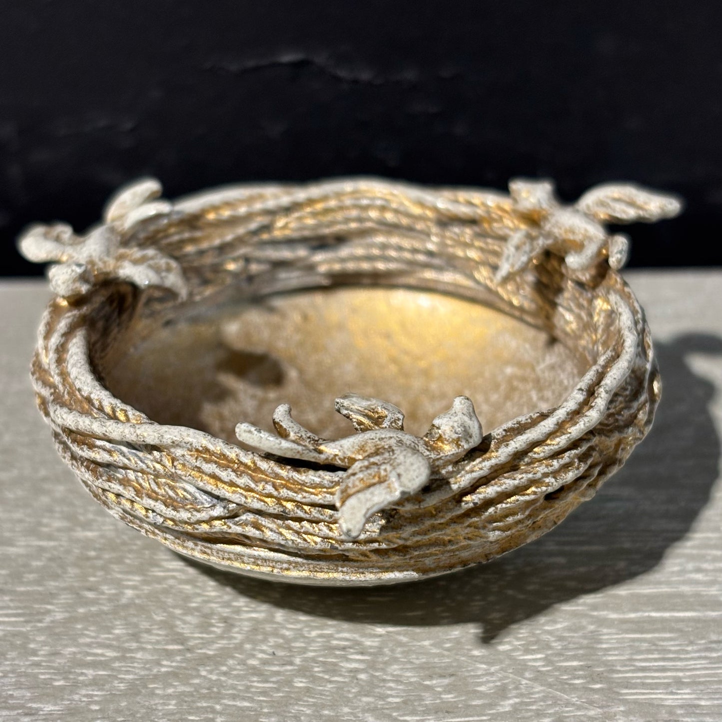 VTG Gold Bird's Nest Trinket Dish 2.5" D x 1" H