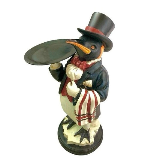 Large Penguin Butler Statue w/ Tray, 16.5" L x 18.5" D x 35" H