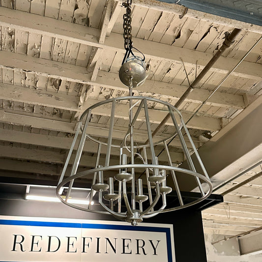 Austin Allen & Co Brushed Chrome Basket Chandelier, Silver Metal, 24" Dia