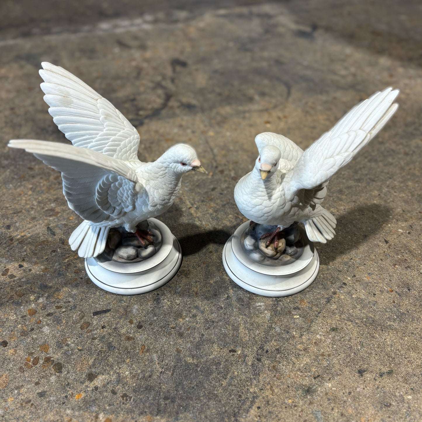 PAIR of Hand Painted Porcelain Doves, Andrea by Sadek , 5"W x 6"D x 8"H