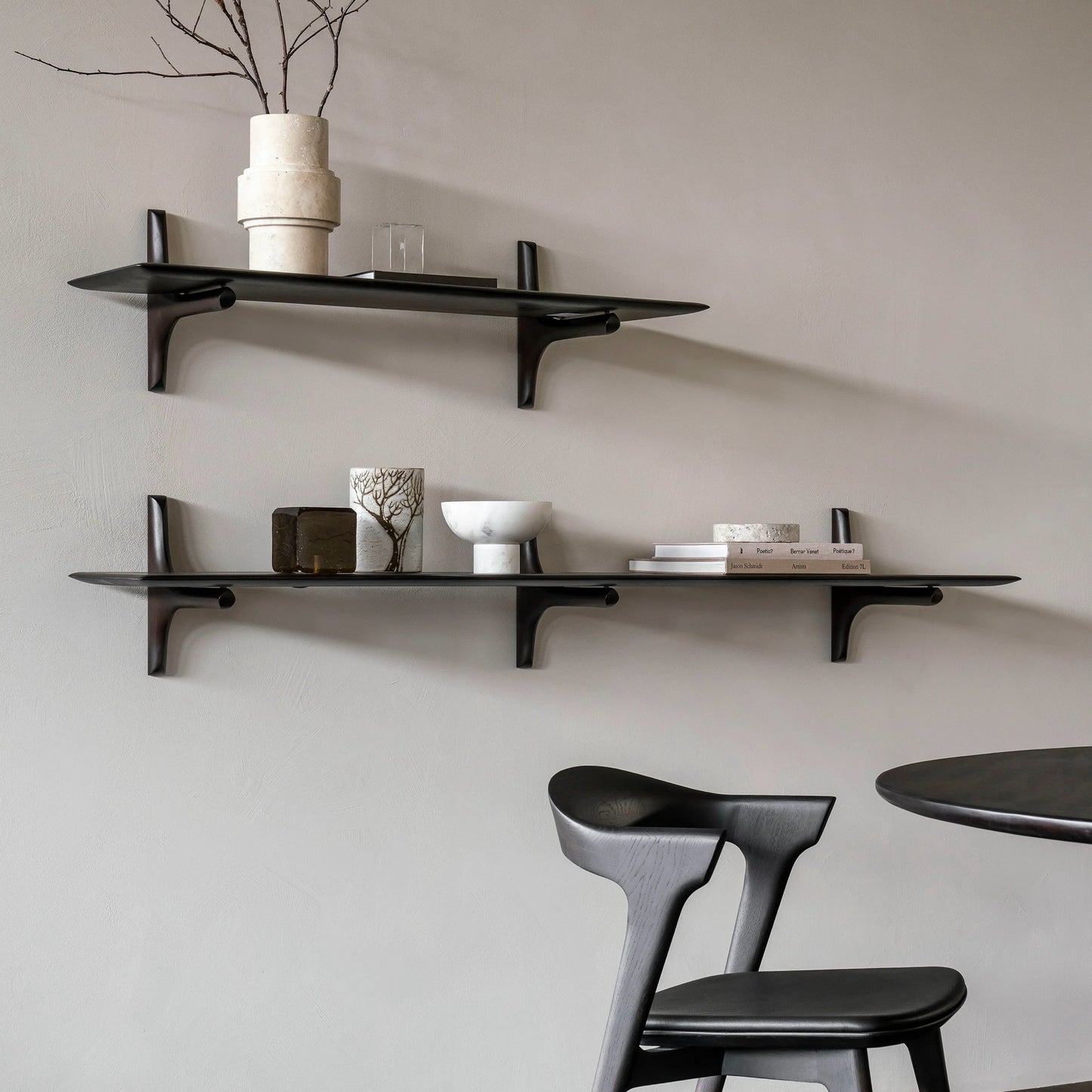 Ethnicraft PI Single Wall Shelf, Dark Brown Mahogany, 66" W x 14" D x 11" H