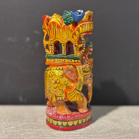 Wooden Painted Elephant 3" L x 2" W x 6.25" H