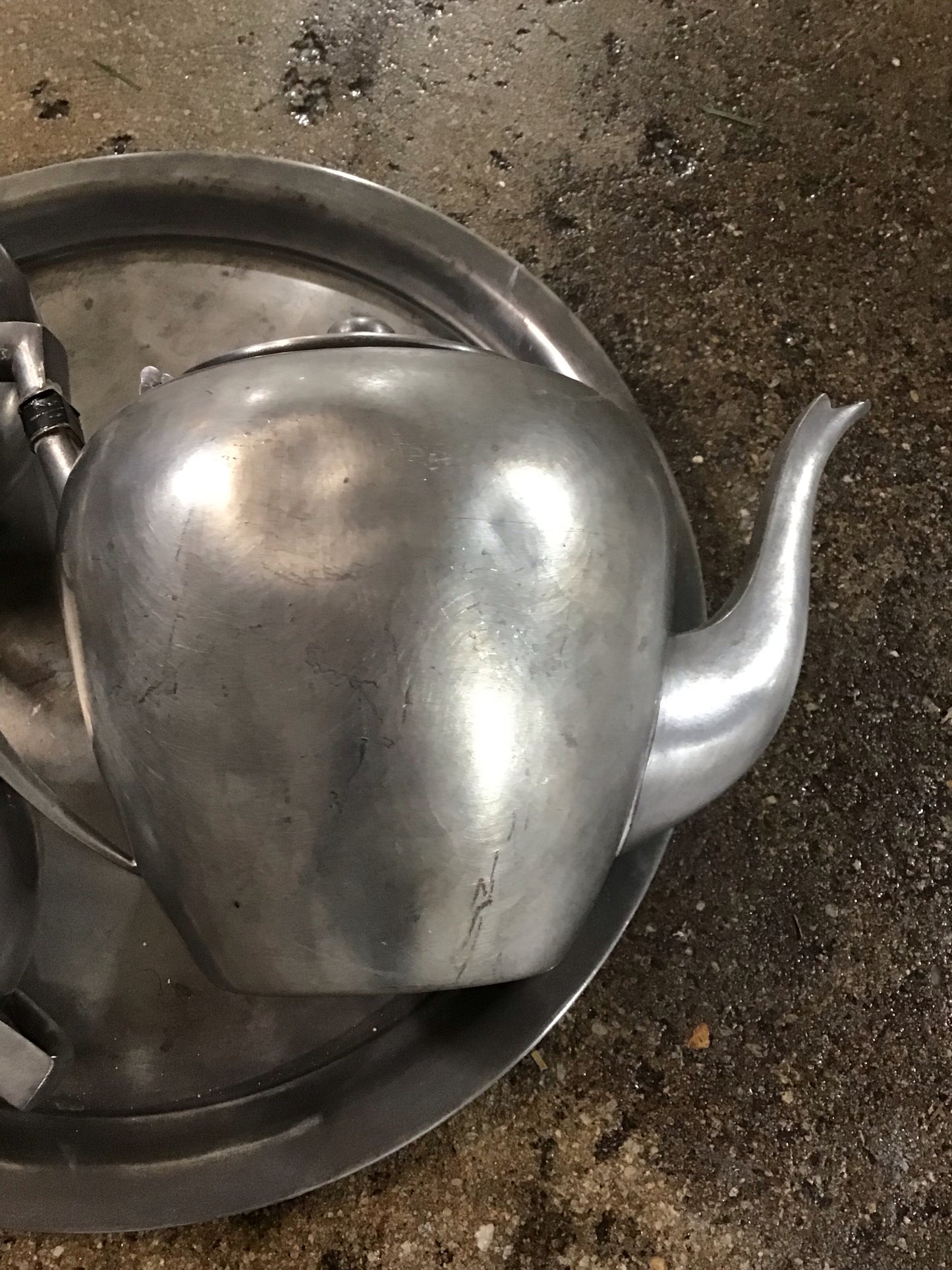 Vintage Pewter Tea Set 12" Diameter, Pot 6" H