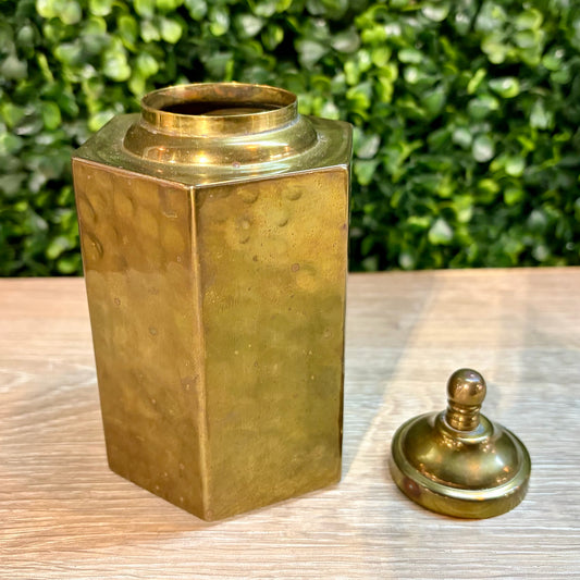 Vintage Octagonal Brass Tea Caddy, 2.5"W x 3"D x 5.25"H