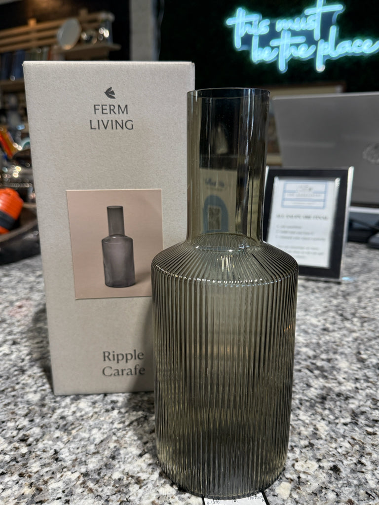 Ripple carafe, smoke gray,mouth-blown, 3.5"dia x 9.5"h