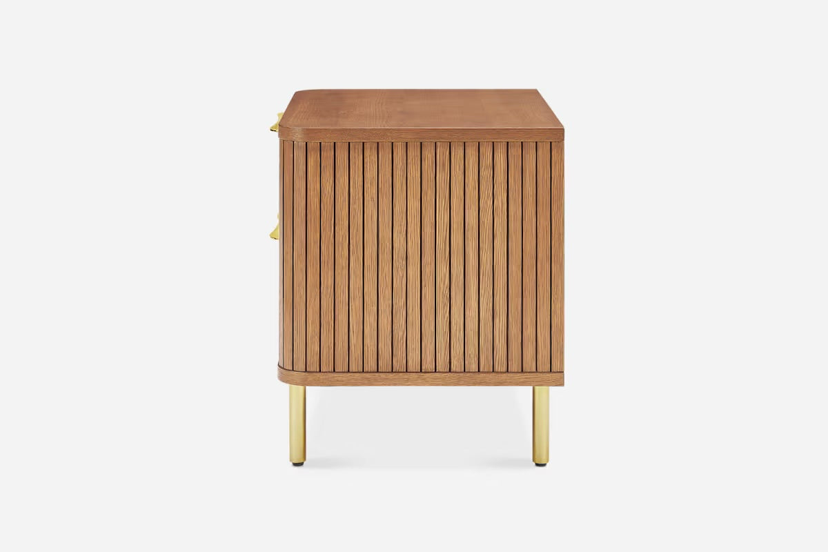 Castlery Harper 2-Drawer Nightstand, Chestnut & Brass, 23.6"W x 17.7"D x 21.7"H