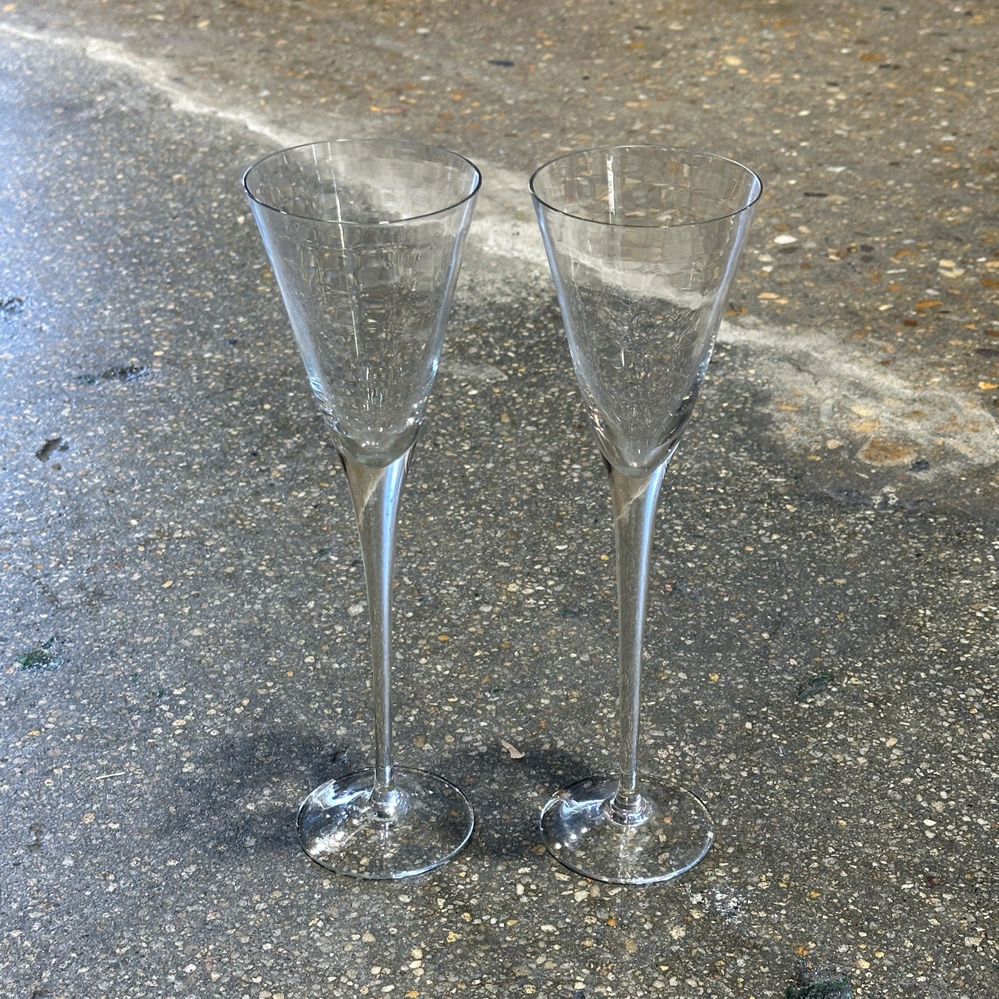 Pair of Vintage Crystal Champagne Flutes, 3.15" Dia x 10.75" H