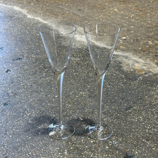 Pair of Vintage Crystal Champagne Flutes, 3.15" Dia x 10.75" H