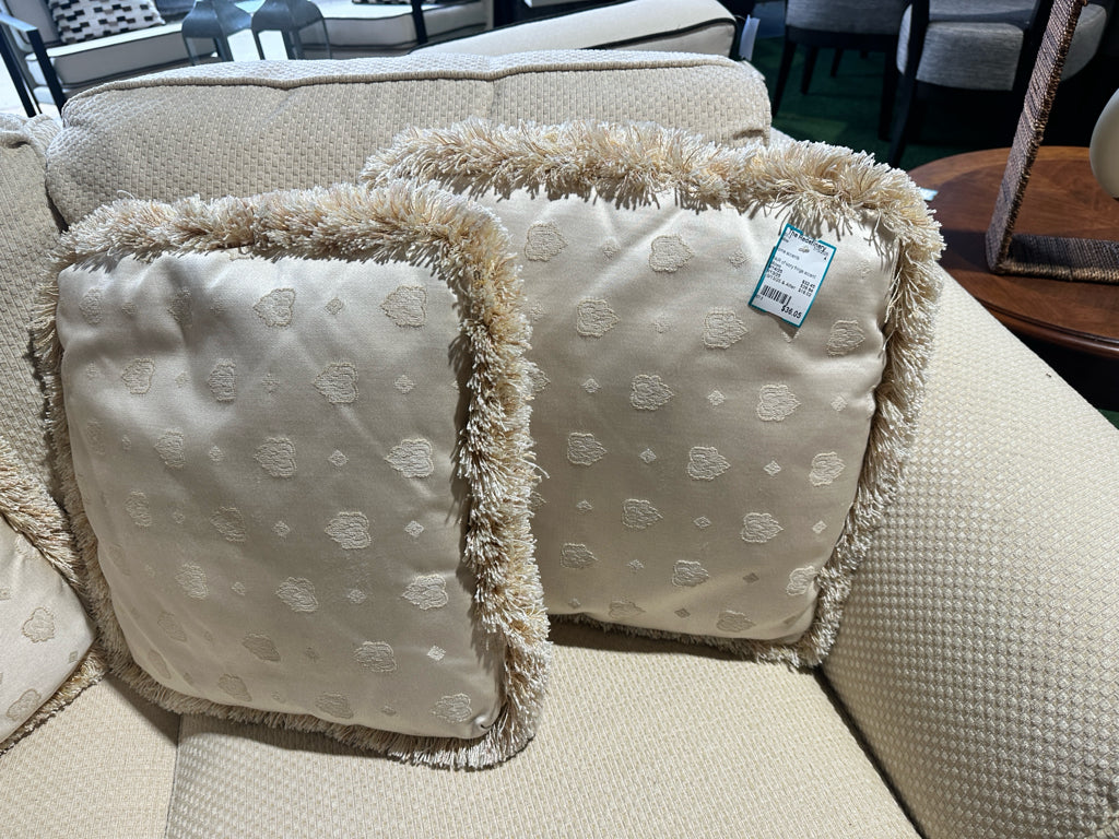 PAIR of ivory fringe accent pillows