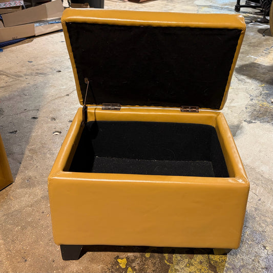Caramel Leather Ottoman, 24"W x 18"D x 17"H