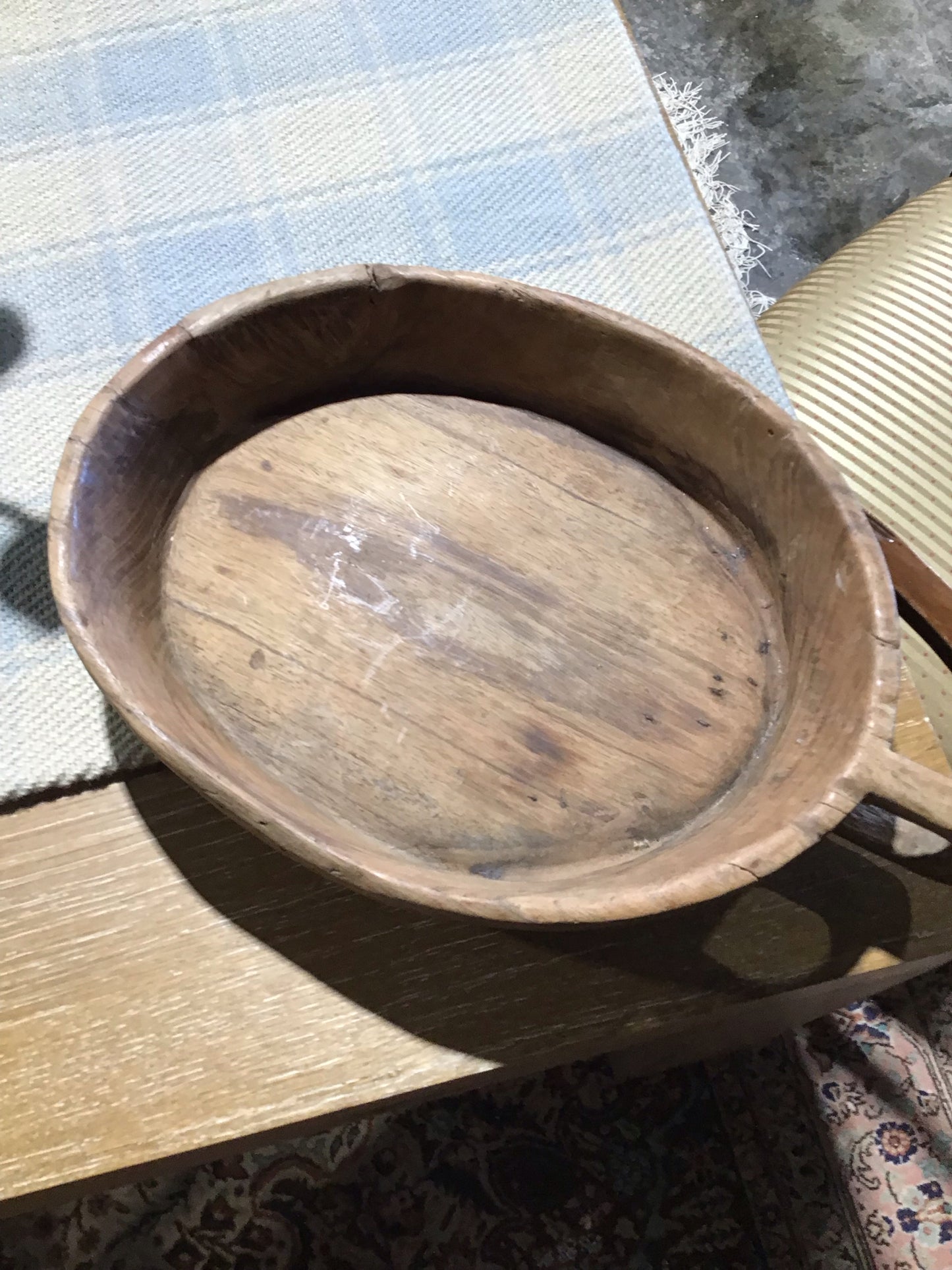 Vintage Hand Hewn Wooden Bowl 22.5"x15"