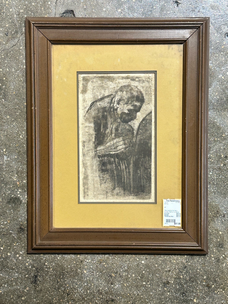 'Mourning Man' by Kathe Kollwitz, restrike, numbered, (AS IS)