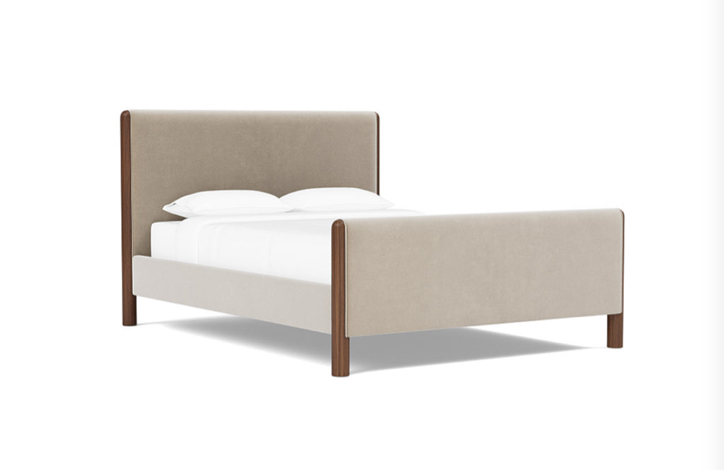 Laurel queen bed, upholstered headboard/wood accent, 68.5" W x 90.25" D x 48" H