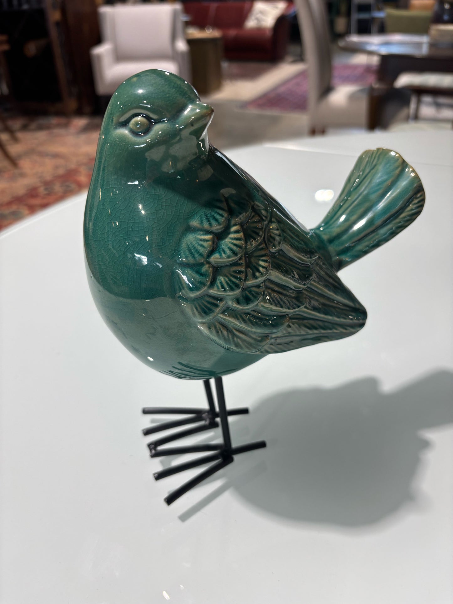 Green Ceramic Bird 7" W x 5" D x 9" H